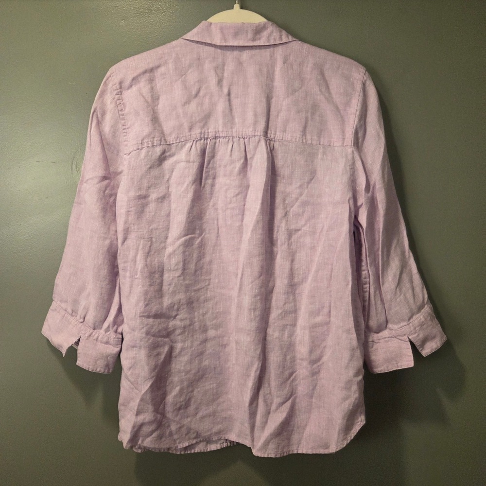 Chico's 100% Linen Button Up Shirt 3/4 Sleeves, Size 2 Women's 12/14, Lavender - Picture 4 of 10